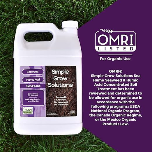 Sea Kelp for Lawn & Plants- OMRI Listed for Organic Use- Seaweed Soil Treatment for Turf Grass & Garden- Sea Hume- Simple Lawn Solutions (1 Gallon)