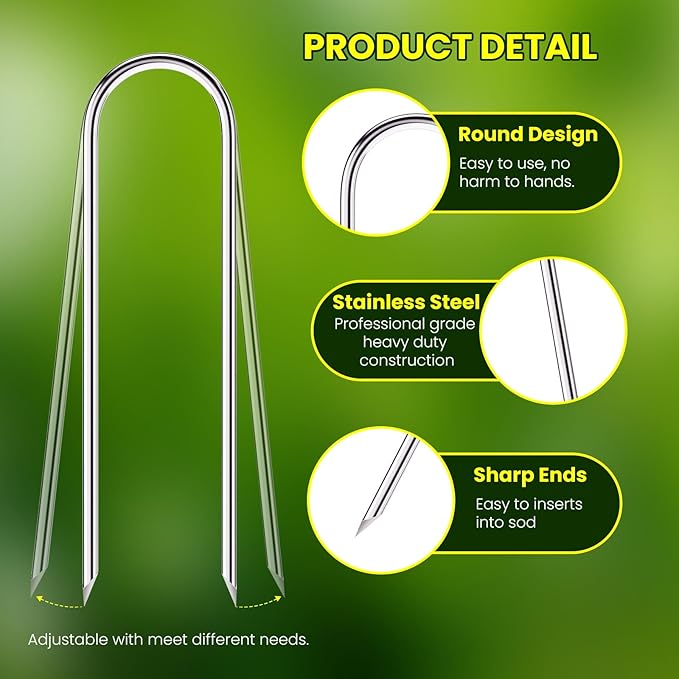 Galvanized Landscape Staples Plant Cover Stakes 6 Inch 11 Gauge Anti-Rust Garden Stakes Landscaping Fabric Pins Yard Stakes for Christmas Decoration Weed Barrier Fabric, Metal Stakes (20pcs)