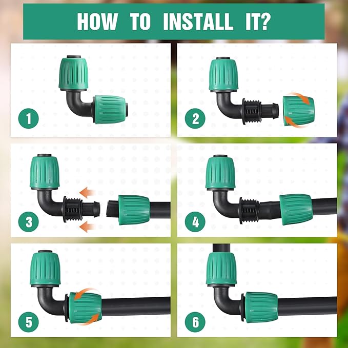 Frienda 40 Pcs 1/2 Inch Irrigation Fittings Elbow Connectors Tubing (1/2" Idx0.6-0.63" Od) 16mm Drip Tubing Barbed Drip Parts Locked Elbow Connectors for Hose, Black and Green