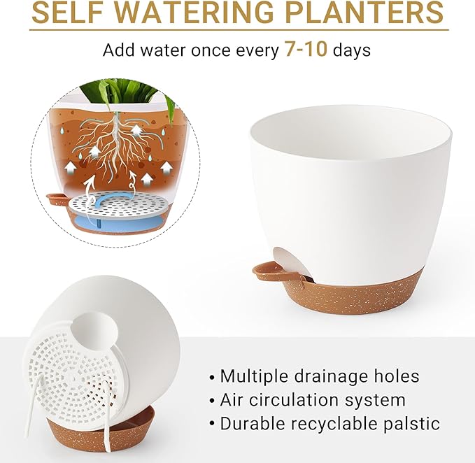 Mkono 7.5 Inch Hanging Planters, Macrame Plant Hangers with Self Watering Plant Pots Indoor Set of 2 Hanging Baskets Flower Pot Holders with Hooks No Tassels for Boho Home Decor, Ivory