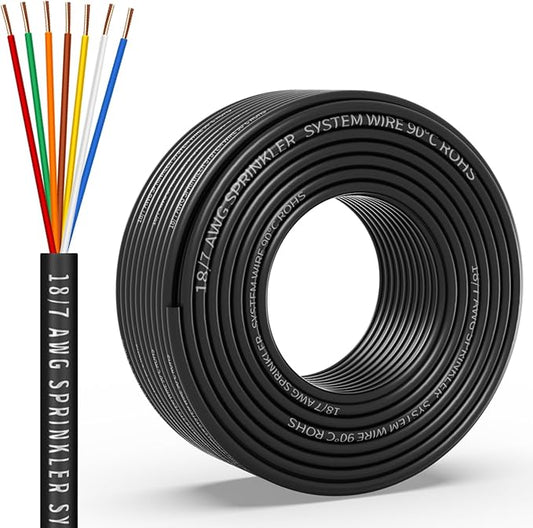 18/7 Solid Sprinkler System Wire 150ft, 18 Gauge Irrigation Wires PVC Jacket Sprinkler Cable for Underground Irrigation Valves Field Central Control System