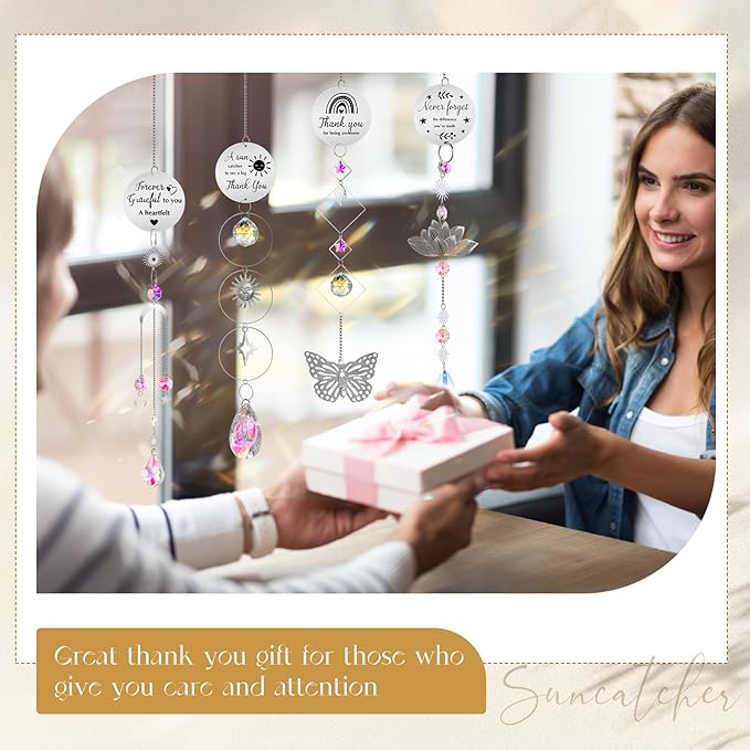 6 Pcs Thank You Gifts for Women Crystal Suncatcher Thank You with Engraved Message Hanging Sun Catcher Ornament for Windows Friend Teacher Coworkers Appreciation Christmas Gratitude Gift