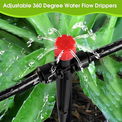 25 Pcs Drip Irrigation Emitters with Stake - Adjustable Drip Emitter Stream for 1/4" Drip Line Irrigation Tubing - Drip Irrigation System Parts Drippers Sprinkler Heads for Garden Watering System -Red