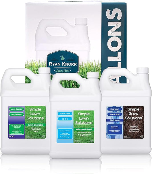 Simple Lawn Solutions - Ryan Knorr - Gallon Bundle- Lawn Essentials Bundle Box - 3 x 1 Gallon Set - Lawn Food 16-4-8 Fertilizer, Lawn Energizer Booster, Soil Hume- Seaweed, Humic Acid (Gallon Bundle)