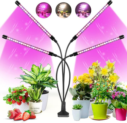 Wolezek Grow Lights for Indoor Plants, 80 LEDs 4 Heads Full Spectrum Red & Blue Plant Light with Clip, Grow Lamp with 6/12/16H Auto Timer, 3 Switch Modes for Seedlings and Succulents