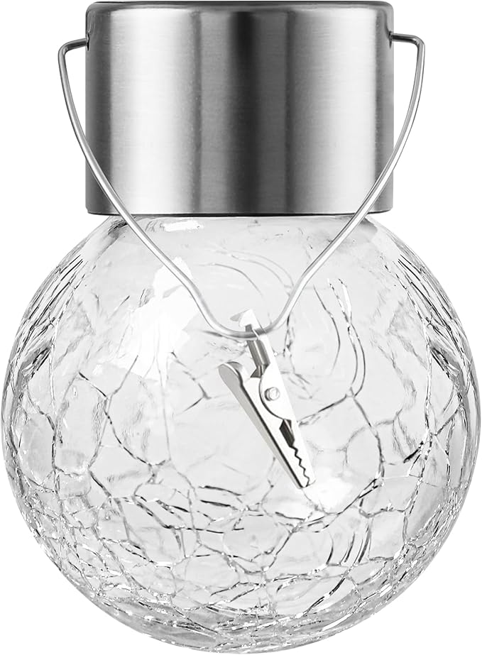Solar Lights Outdoor Hanging Decorative Globe 24 Pack, Waterproof Solar Lantern with Handle and Clip, Solar Powered Glass Ball Lights for Garden Yard Fence Tree Umbrella Holiday Décor, Cold White