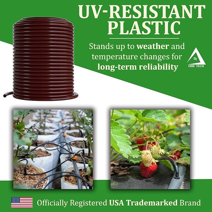 1/4 Drip Irrigation Tubing, 50 Feet, Flexible PVC Plastic Drip Irrigation Hose for Gardening, Misting, Hydroponics and DIY Landscape Garden Projects, Blank Distribution Tubing (50ft, Brown)