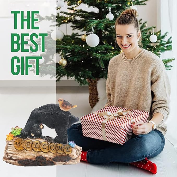 Bear Garden Decorations,Bear Solar Lights Outdoor Garden,Outdoor Solar Lights for Yard Decorations,Bear Garden Welcome Plaque Statue。