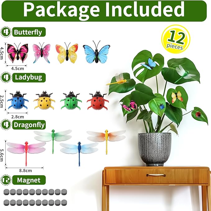 Plant Magnets for Potted Plants: Funny 3D Plant Safe Magnetic Charms,Cute Butterflies Magnets Plant Decor,Gift for Plant Lover (12 PCS)