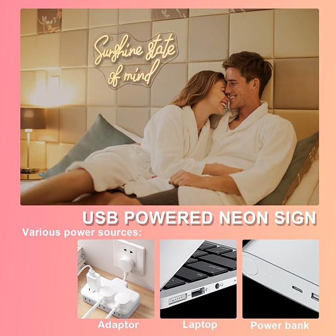 Sunshine State of Mind Neon Sign for Wall Decor,Neon Light Sign for Cafe Bar Kitchen Restaurant Coffee Dessert Shop Party