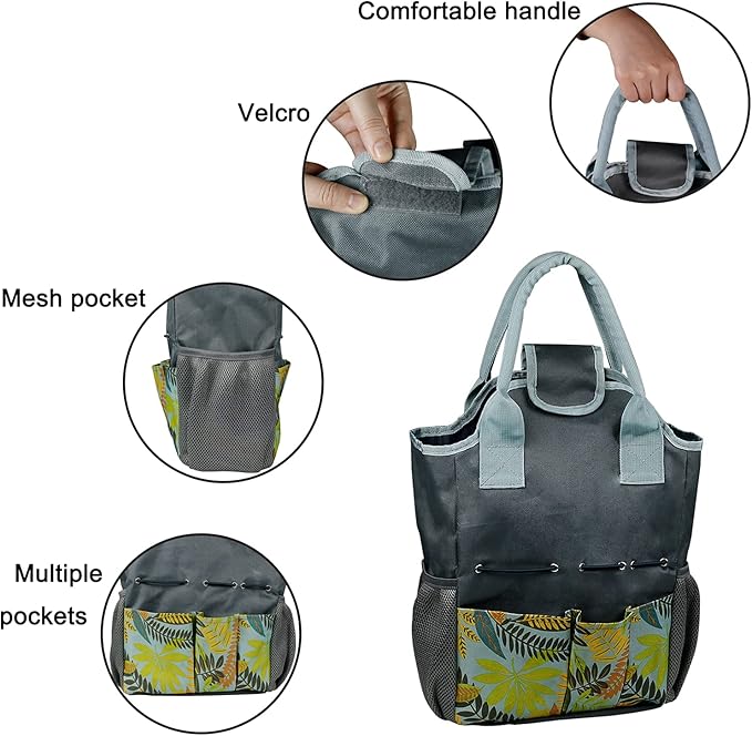 Garden Tool Storage Bag with Handles Plant Tool Set Kit,heavy-duty gardening bag with 8 pockets,gardening tool storage bag (gardening tools not included)…