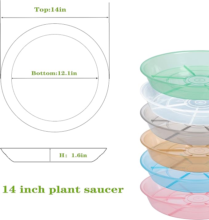 6 Pack Plant Saucer Drip Tray 14 inch, Large Plastic Plant Trays, Heavy Sturdy Plastic Planter Flower Pot Saucers for Indoor Outdoor Garden, Plant Water Drip Trays for pots (14", Blue)