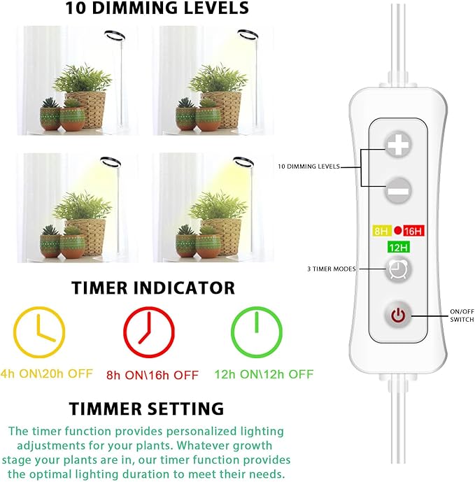 Plant Grow Light,yadoker LED Growing Light Full Spectrum for Indoor Plants,Height Adjustable, Automatic Timer, 5V Low Safe Voltage,Idea for Small Plant Light