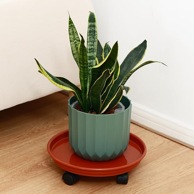 6 Packs Plastic Plant Caddy with Wheels 11.8" Plastic Rolling Plant Stands Heavy-Duty Plant Dolly with Casters Indoor and Outdoor Plant Roller Base Wheels, Rust Red