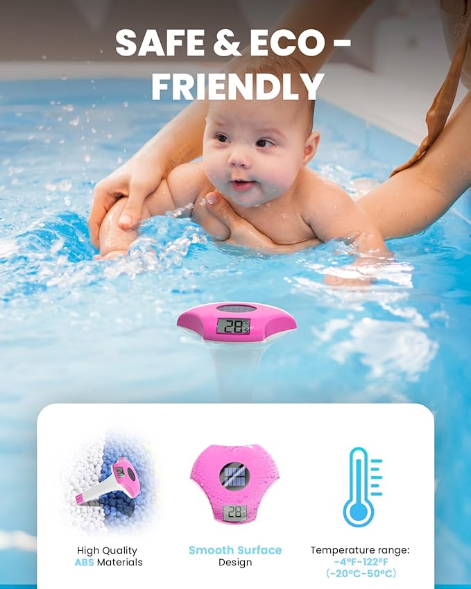 BALDR Pool Thermometer Floating Easy Read, IPX8 Waterproof, Solar Powered Digital Pool Thermometer with LCD Screen,Suitable for Swimming Pool/Hot Tub/Hot Spring/Aquarium (Purple)