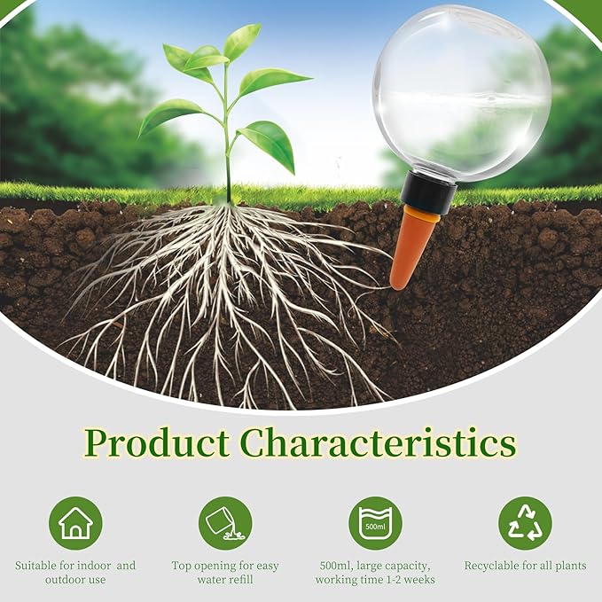 9 Pcs Self Watering Globes for Indoor & Outdoor Plants Automatic Watering Planter Insert 17.5 oz Watering Bulbs with Slow Release Control Water Dripper for Plants