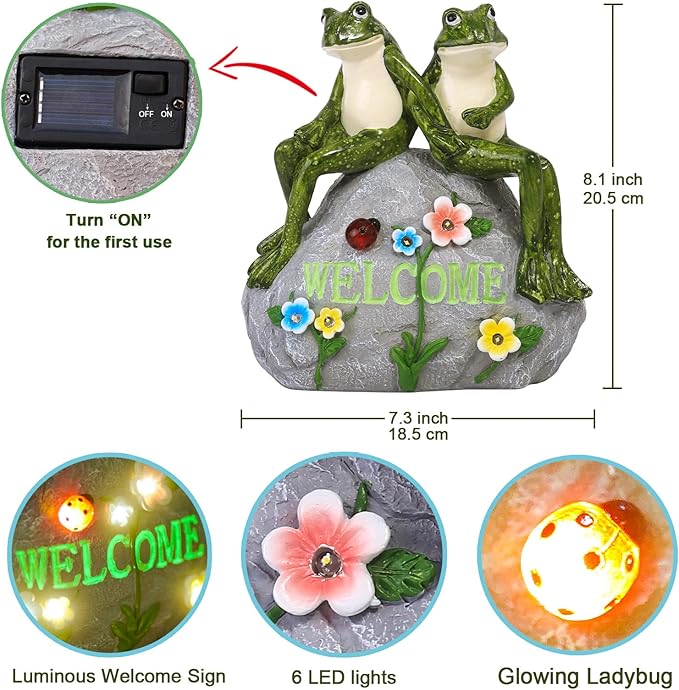 Nacome Solar Garden Outdoor Statues Frog with Succulent and 7 LED Lights - Lawn Decor for Patio, Balcony, Yard Ornament - Unique Housewarming Gifts