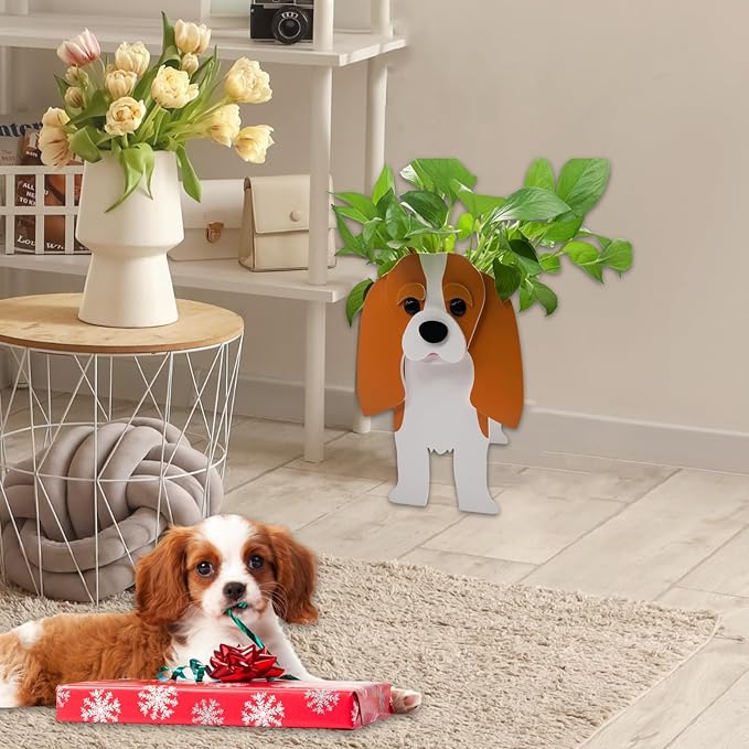 Brown King Cavalier Dog Planter Plant Pots,Cute Garden Dog Flower Planter,Large Dog Planters Birthday Gifts for Women,Office,Indoor/Outdoor Decor（9.84 * 6.77 * 16in）