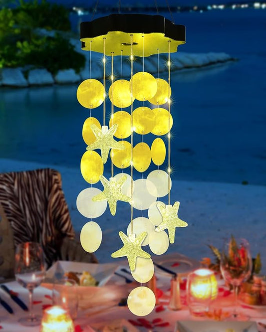 Solar Wind Chimes for Outside, Yellow Shell Gifts for Mom Grandma Women, Waterproof Solar Outdoor Decorative Mobile Lights for Garden, Yard, Patio, Window, Party, Outdoor Decorations