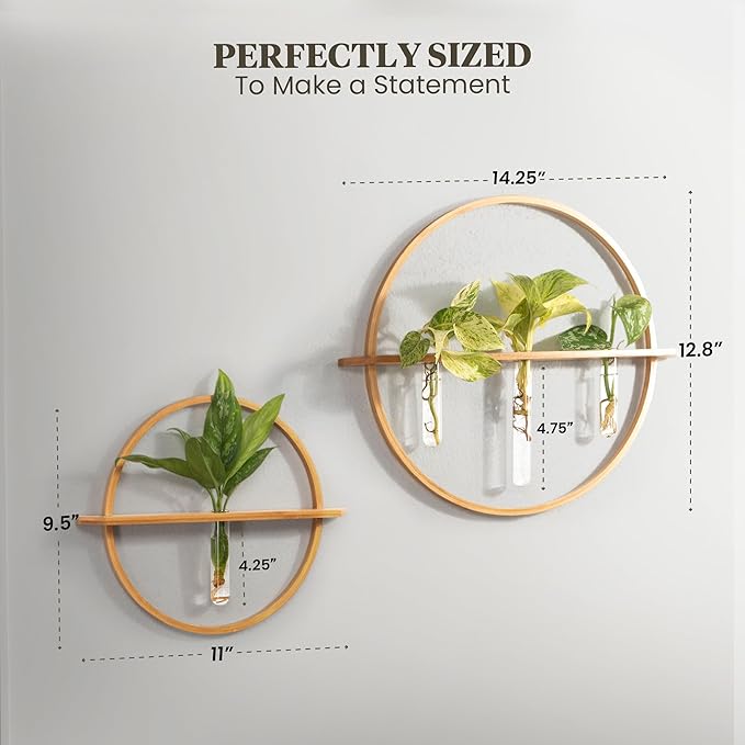 Propagation Stations - Set of 3 Bamboo Wall Planters for Indoor Plants | Propagation Wall Hanging with 5 Glass Plant Propagation Tubes | Plant Propagation Station Wall Vase