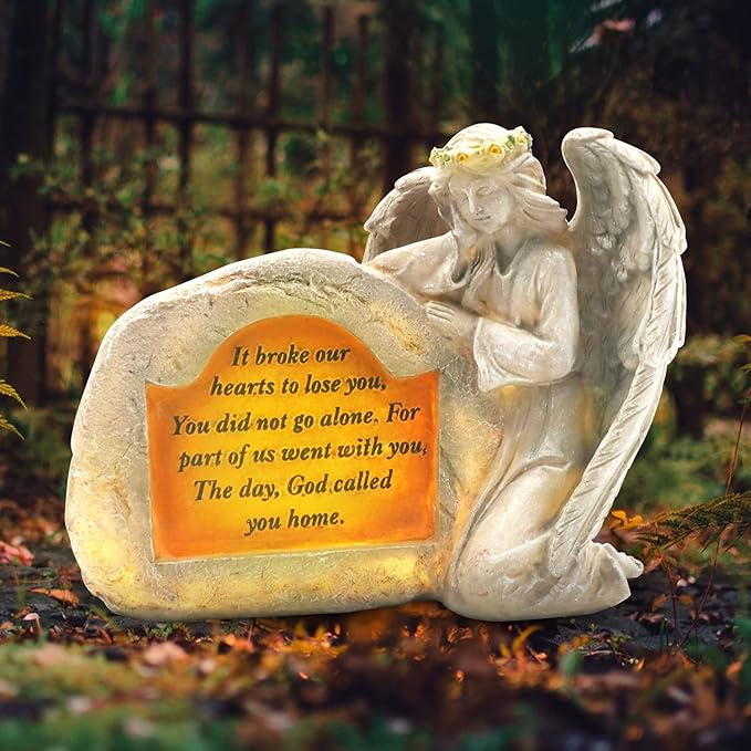 DKJOCKY Solar Angels for Cemetery, Angels Memorial Stone Gifts with Solar LED Light Garden Statues Grave Decorations for Cemetery, Sympathy Gifts for Loss of Loved One