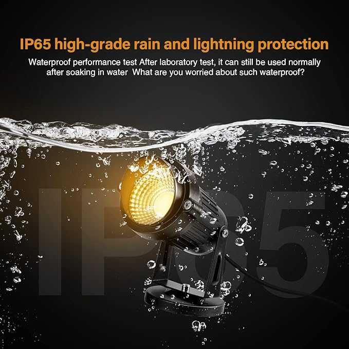 LemonBest Landscape Lights - 5W 110V Outdoor Spotlight - Waterproof IP65-3000K Warm White LED Landscape Lights - 5ft Cable for Yard Garden Patio Driveway House (Include Spike) (2 Pack)