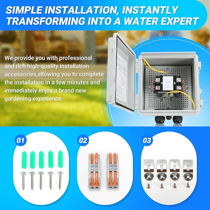 Briidea Irrigation Pump Start Sprinkler Relay, Waterproof Box, 2-Pole AC Contactor, 40A 24V Coil, Compatible with Pumps Up to 5HP