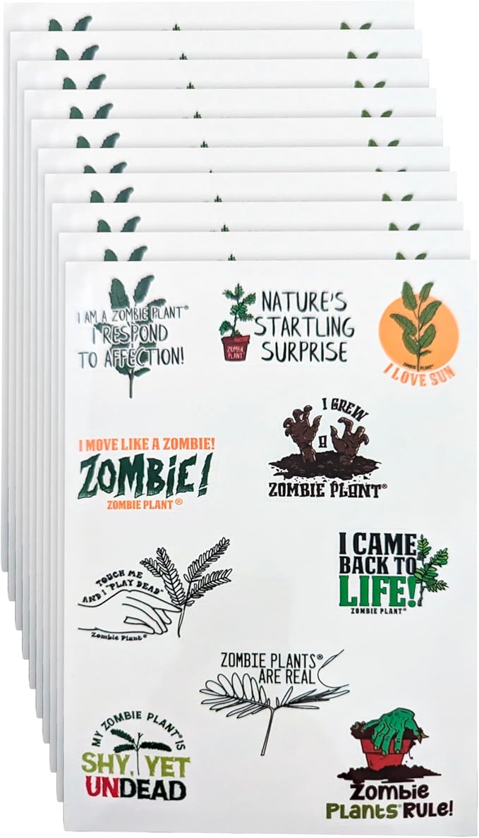 Zombie Plant Seed Packets Bulk Party Pack (10) Plus 10 Free Zombie Plant Stickers Sheets of 10 Stickers Share Your Love of The Zombie Plant.. Grow The Entertaining Plant That Plays Dead When Touched