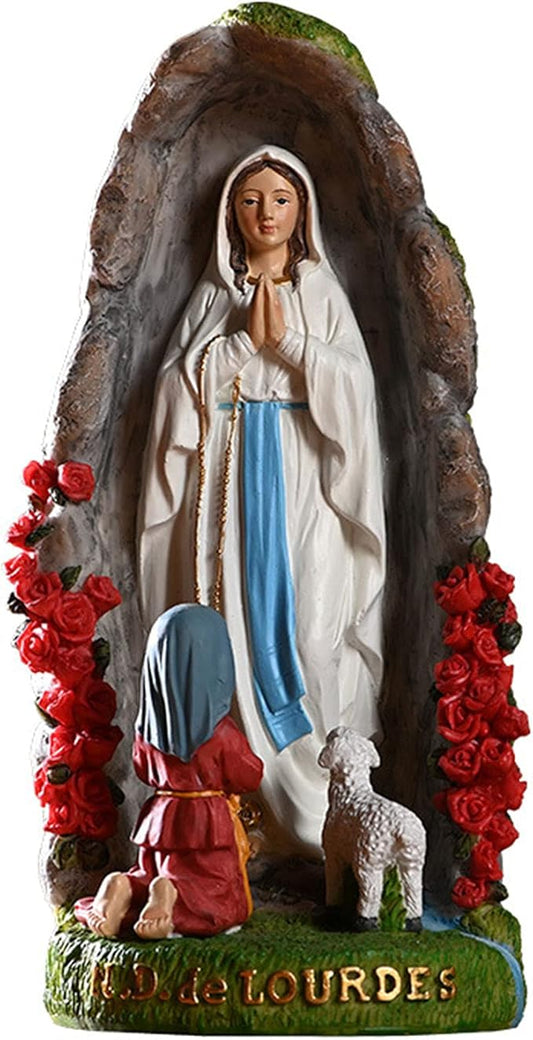 Our Lady of Lourdes Statue - 8" Resin Figurine - Saint Bernadette and Mary Statue, Sculpture with Hand-Painting - Ideal Religious Gift for Baptisms, Communions, Confirmations, Weddings, and Holidays