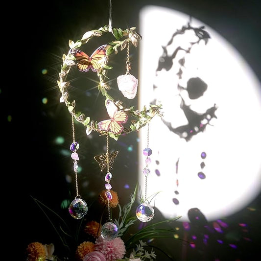 Suncatcher-Moon Crystal Sun Catcher Window Hanging, Green Fluorite Crystal Suncatchers Gifts for Women Adult Chrismas Thanksgiving Birthday