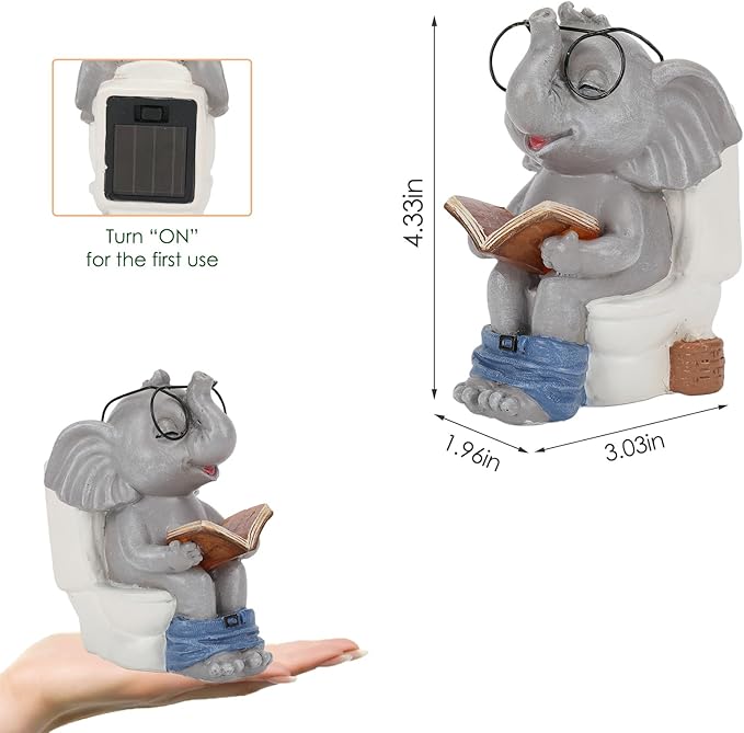 Elephant Statue Solar Outdoor Garden Decor, Funny White Elephant Gifts for Women, Mom, Grandma or Birthdays,Easter Elephant Decor Ornament for Yard Art Balcony Patio Porch Lawn & Home House