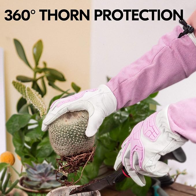 Vgo... 1-Pair Premium Geniune Goat Leather Extra-long Cuff Thornproof, Anti-abrasion, Anti-Impact Gardening Gloves (Size S, White, GA9659)