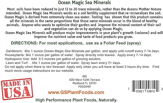 Ocean Magic Sea Mineral Fertilizer by GS Plant Foods(1 Gallon) - Soil Mineral Health Improvement Liquid Concentrate - Sea Minerals for Lawn and Turf, Gardens & House Plants