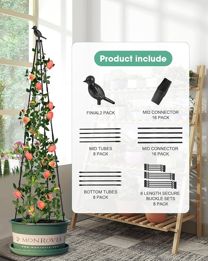 Trellis for Climbing Plants Outdoor, 2 Pack Plant Trellis Support for Climbing Vine, Plant Support Tower Cages Plastic Coated Metal Pipe Supports for Outdoor Indoor,Tomato cage (Black, 5 FT)