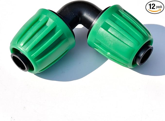 Drip Irrigation Elbow Corner 90 Fittings Connectors For 1/2 inch Irrigation Tubing, Locking Caps Barbed Fittings, Fit OD 0.60"- OD 0.65" PE Pipe For Garden Irrigation System-12 Pcs/pack