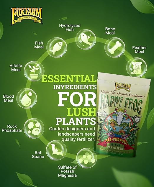 FoxFarm Happy Frog All Purpose Fertilizer - with Active Soil Microbes - Fast Acting Organic Gardening Plant Care - Nutrient Rich Plant Food Outdoor and Indoor – NPK 6-4-5 (4 lb Bag)