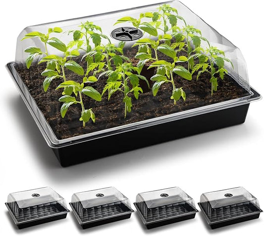 Anti-drip Seedling Starter Trays with 4" Dome, 5set Seed Starting Tray with Humidity Cover and Drip Tray, Drip Proof Mini Propagator Plant Grow Kit for Herb Seedling Propagation Growing