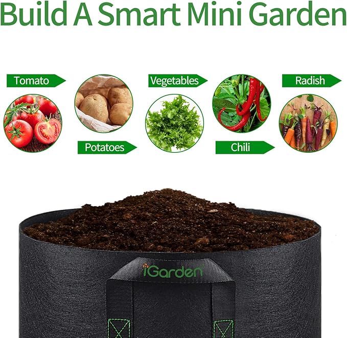 Grow Bags Tall, 7 Gallon Grow Pots 6 Pack with Handles, Heavy Duty 280G Thickened Nonwoven Fabric Plant Bag for Vegetables, Black