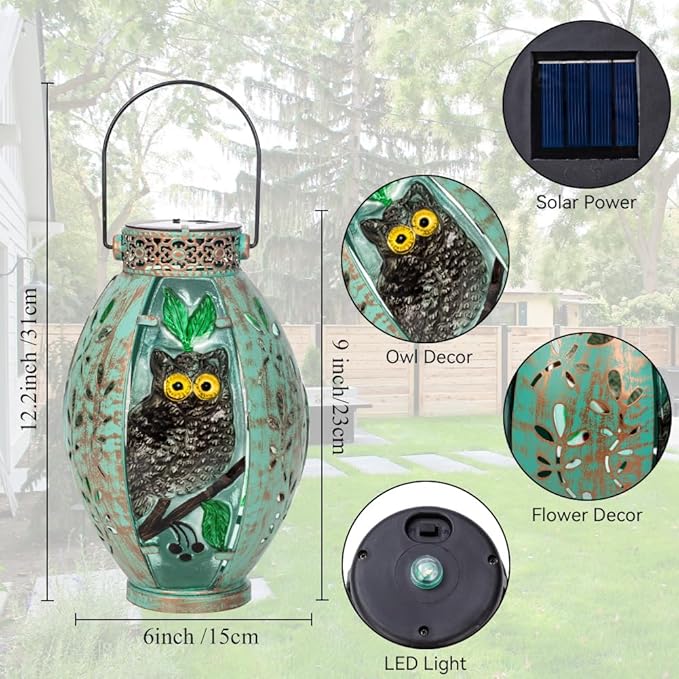 Starsoul Owl Outdoor Solar Lantern Waterproof Metal & Stained Glass Owl Lamp Lights for Yard Patio Garden Tabletop Pathway Decor Gifts for Woman