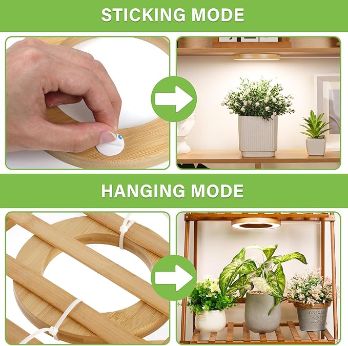 LORDEM 6.3" Bamboo Ceiling Grow Light for Indoor Plants, 144 LEDs Full Spectrum Grow Lamp, Under Cabinet Plant Light with 4/8/12H Auto Timer, 3 Switch Modes, 4 Dimmable Brightness Levels, Dual Head