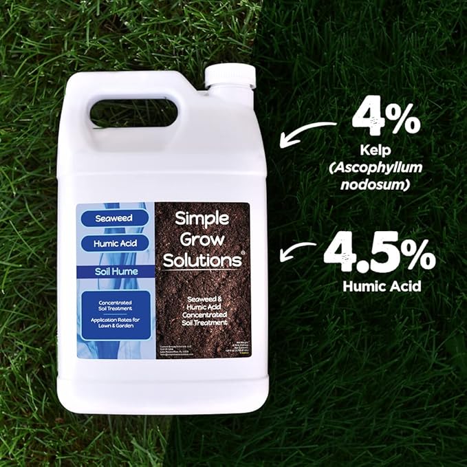 Organic Super Seaweed Humic Acid Blend- Liquid Sea Kelp for Grass and Plants - Soil Hume - Simple Grow Solutions- Natural Lawn & Garden Concentrated Treatment- Use with Fertilizer Program (128 Ounce)