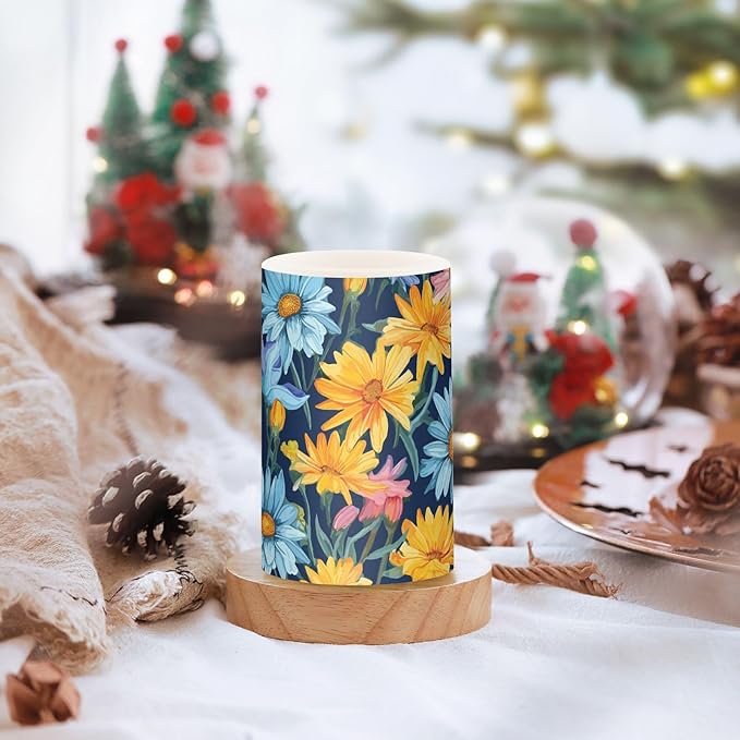 Flickering Flameless Candles, Daisy Flowers Botanical LED Candles with Remote Timer, Set of 2 Battery Operated Candle for Valentine Wedding Birthday