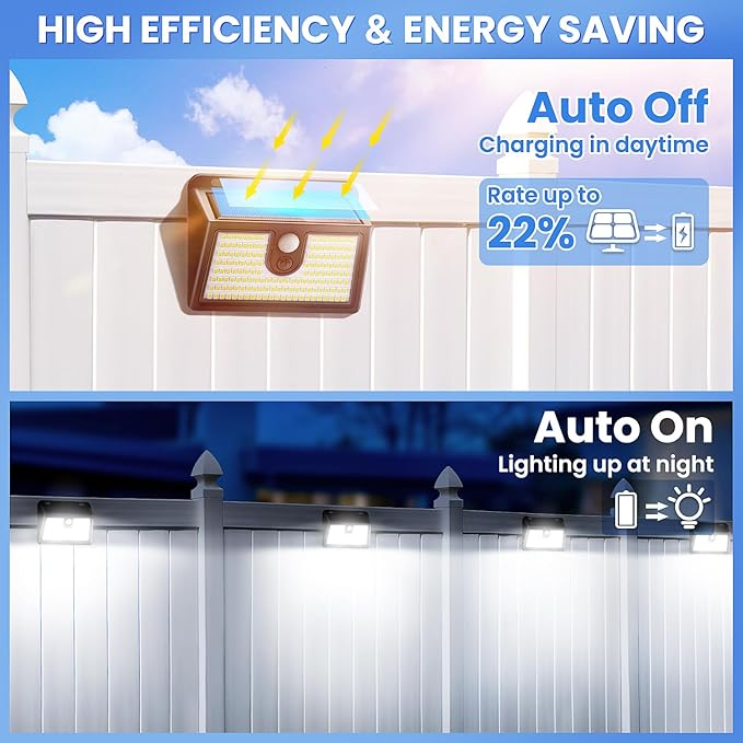 Solar Lights Outdoor Motion Sensor, 16 Pack 149 LED Waterproof Solar Powered Fence Lights, 3 Lighting Modes Security Wall Light for Outside Backyard Deck Garden Door Step Walking Dog, Cold Light 6500K