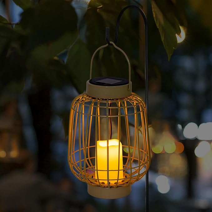 Solar Lanterns,Outdoor Solar Rattan Lanterns with Flameless Candles,Hanging with Handle Solar Lamp Decorative for Porch Garden Patio Pathway Deck Yard