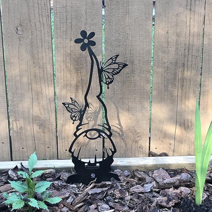 RealSteel Metal Garden Gnomes Outdoor – Steel 4 Pack Lawn Ornaments & Statues, Funny Yard Decor, Weatherproof Garden Decoration, Gift for Gardeners