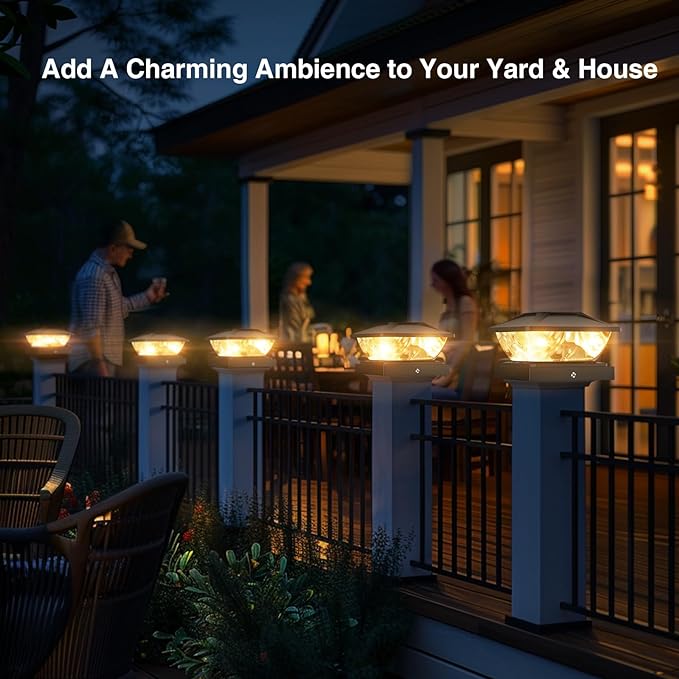 Solar Post Cap Lights Outdoor: 6 Pack 48 LED Fence Post Solar Lights - Solar Powered 2 Lighting Modes 4x4 Post Solar Lights for Deck Porch Patio Garden Decor - Fit 3.5x3.5 5x5 Vinyl Wooden Lamp Post