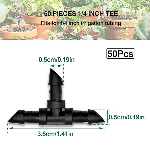 Drip Irrigation Parts, 1/4 Drip Irrigation Fittings Drip Irrigation Kit - 1/4 Irrigation Fittings Drip Irrigation Connectors 1/4 Irrigation Tubing Drip System Parts Drip Irrigation Tee 50Pcs