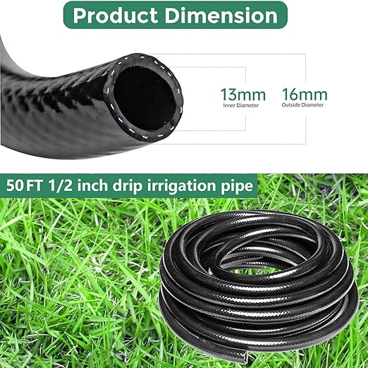 50 Foot (15 m) 1/2 Inch Drip Hose with 4pack 6 Way Connector for Quick Connector Irrigation Systems,Garden Irrigation Systems or Blank Distribution Hoses for Any Project