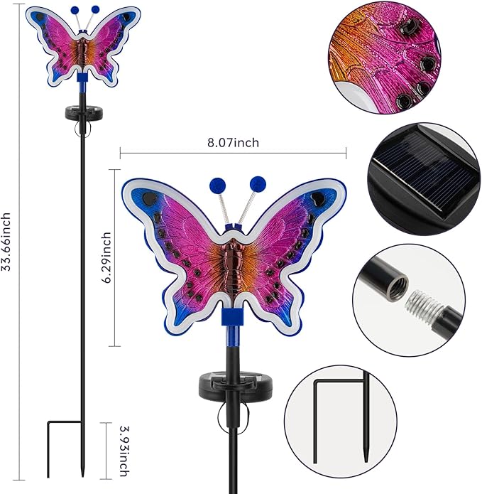 Solar Butterfly Lights, Butterfly Garden Solar Lights，Solar Lights Outdoor Decoration,Waterproof neon Outdoor lamp, Yard Patio Pathway Decor for Outside(Dark Blue, 2 Pack)