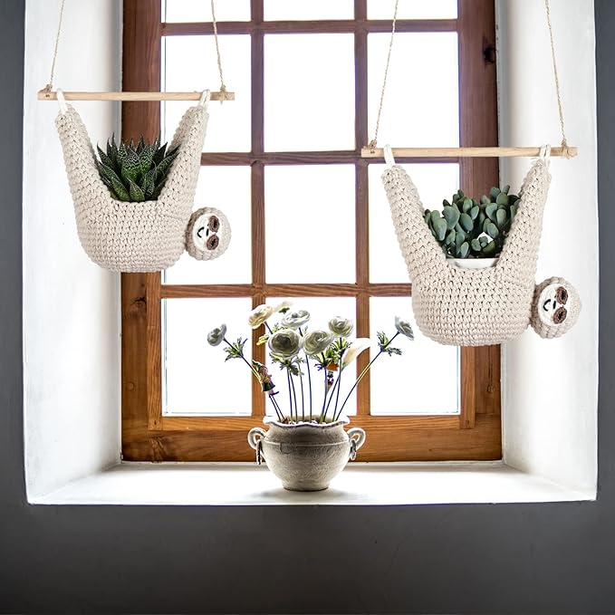 Sloth Gifts Sloth Plant Hanger for Succulent Pot Hanging Planter for Plant Lovers Home Decor Planter Macrame Plant Hanger | 5 Inch Plant Holder